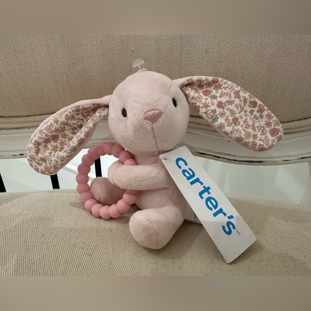 NWT Carter's Pink Bunny Plush Baby Toy Soft Pink Floral Teether